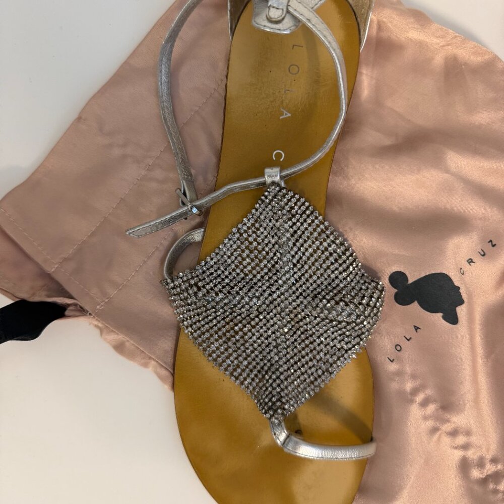 Lola Cruz Rhinestone Flat Sandals Sz 38 / US W 7.5 - Picture 2 of 4